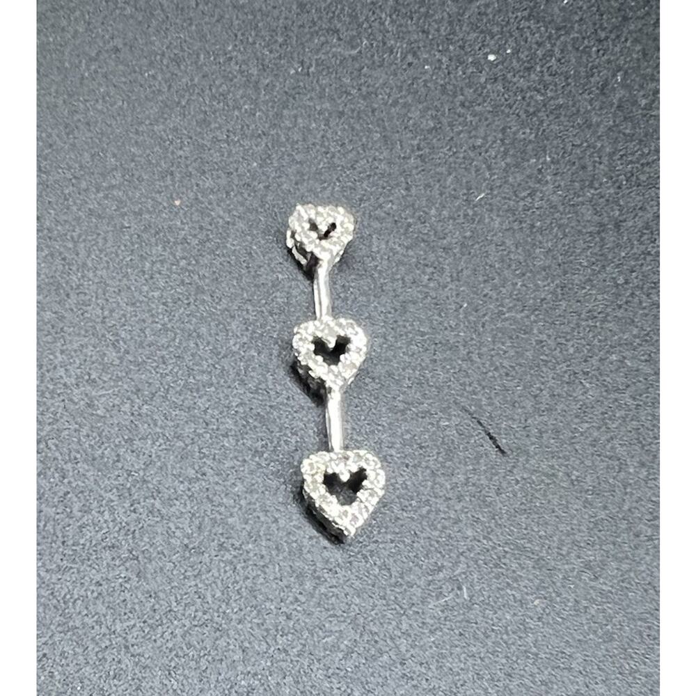 10K White Gold Genuine Diamond Triple Heart Pendant Charm Open Heart Love 1”